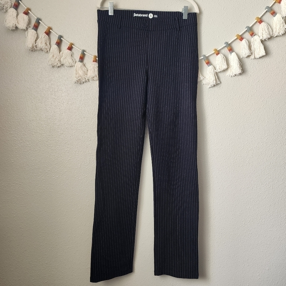 Betabrand Long Striped Straight Flare Yoga Pant Business Casual Size M Long